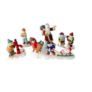 Vintage Christmas Village Figures Lot Of 5 Porcelain Ceramic Santa Children